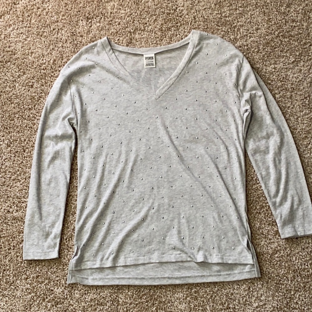 Victoria Secret’s PINK V-Neck Campus Long Sleeve T-Shirt